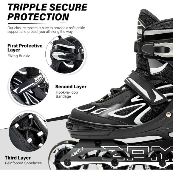 2PM SPORTS Vinal Adjustable Flashing Inline Skates, Wheels Light Up, Kids 4-7 Y - Picture 4 of 5